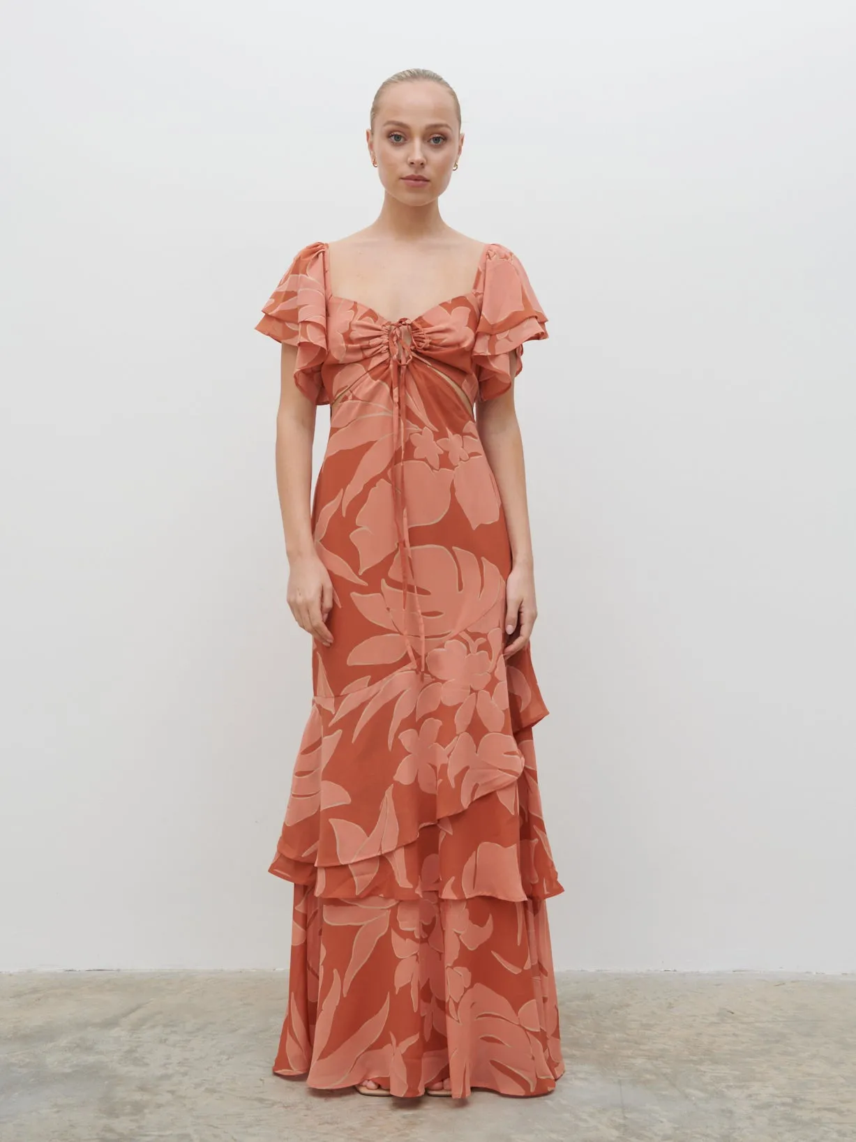 Florence Cut Out Maxi Dress - Dusky Rose Abstract Palm sold by Pretty Lavish product image thumbnail 5