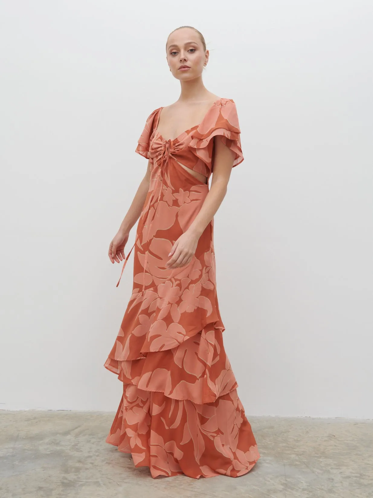 Florence Cut Out Maxi Dress - Dusky Rose Abstract Palm sold by Pretty Lavish product image thumbnail 4