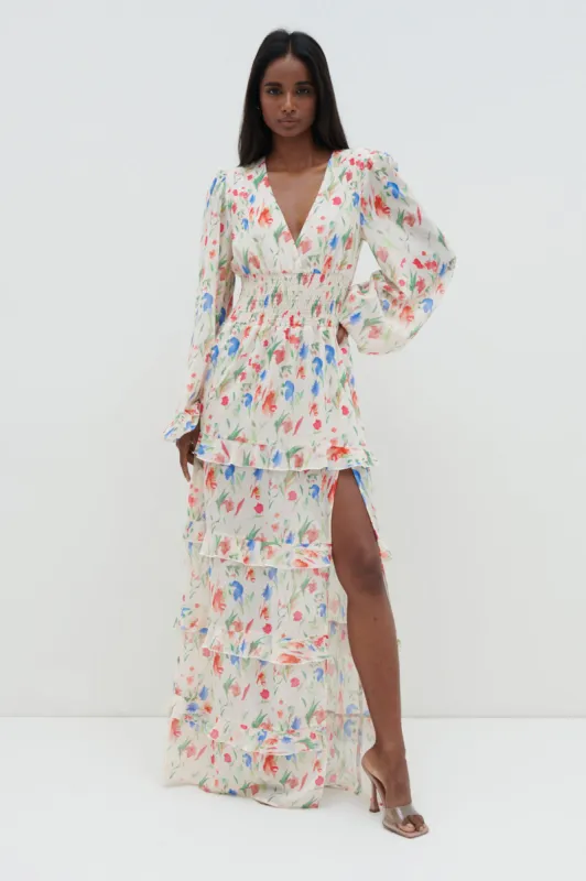 Rochelle Shirred Waist Maxi Dress - Dainty Floral sold by Pretty Lavish