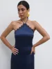 Everly Lace Trim Halter Maxi Dress - Navy sold by Pretty Lavish