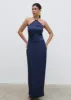 Everly Lace Trim Halter Maxi Dress - Navy sold by Pretty Lavish