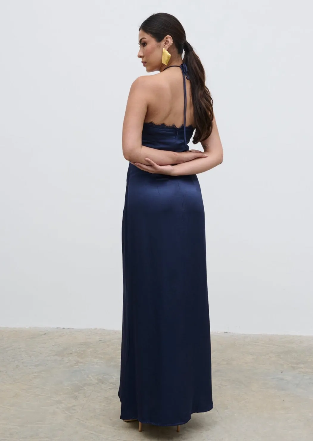 Everly Lace Trim Halter Maxi Dress - Navy sold by Pretty Lavish product image thumbnail 3