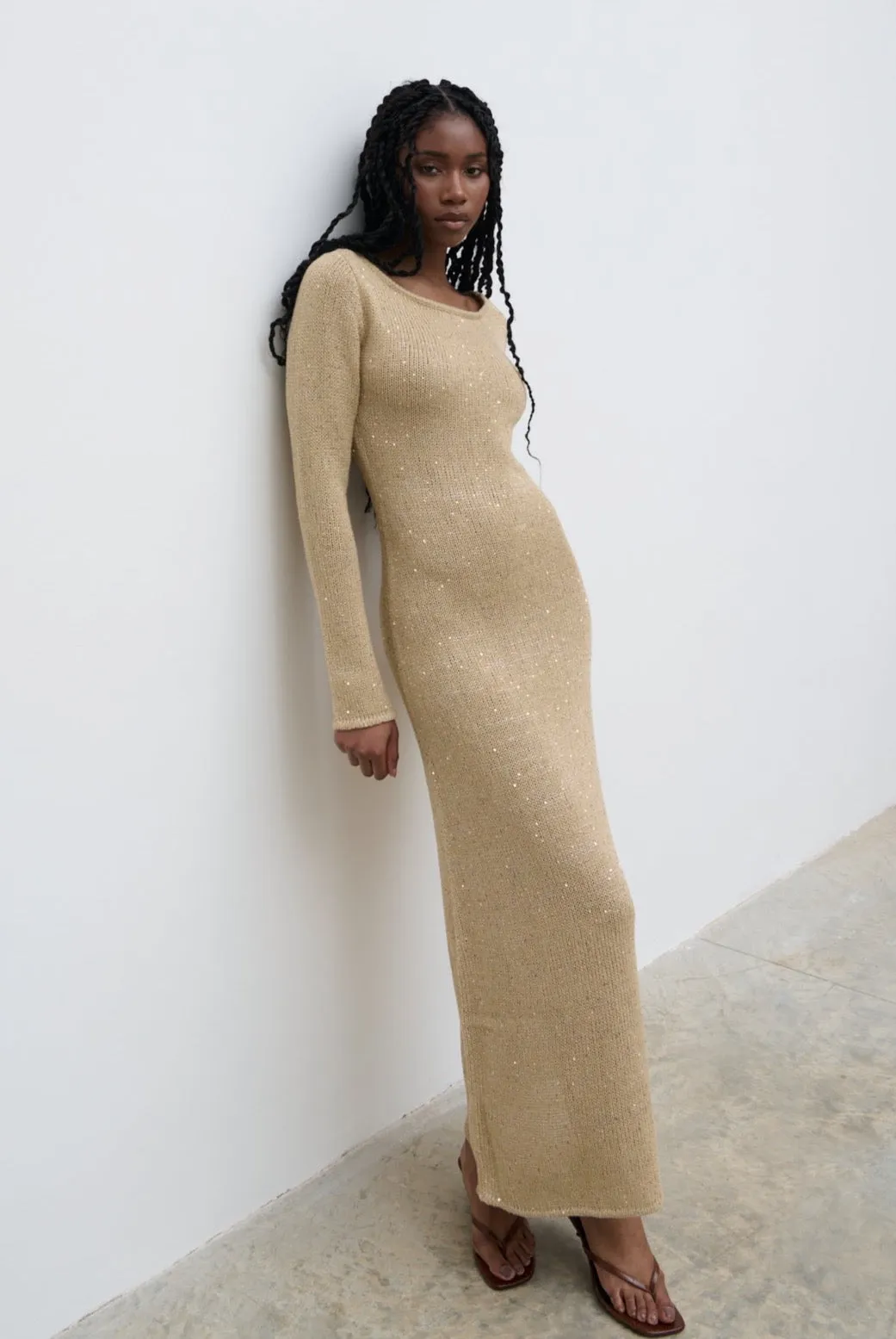 Anastasia Sequin Maxi Knit Dress - Gold sold by Pretty Lavish product image thumbnail 3