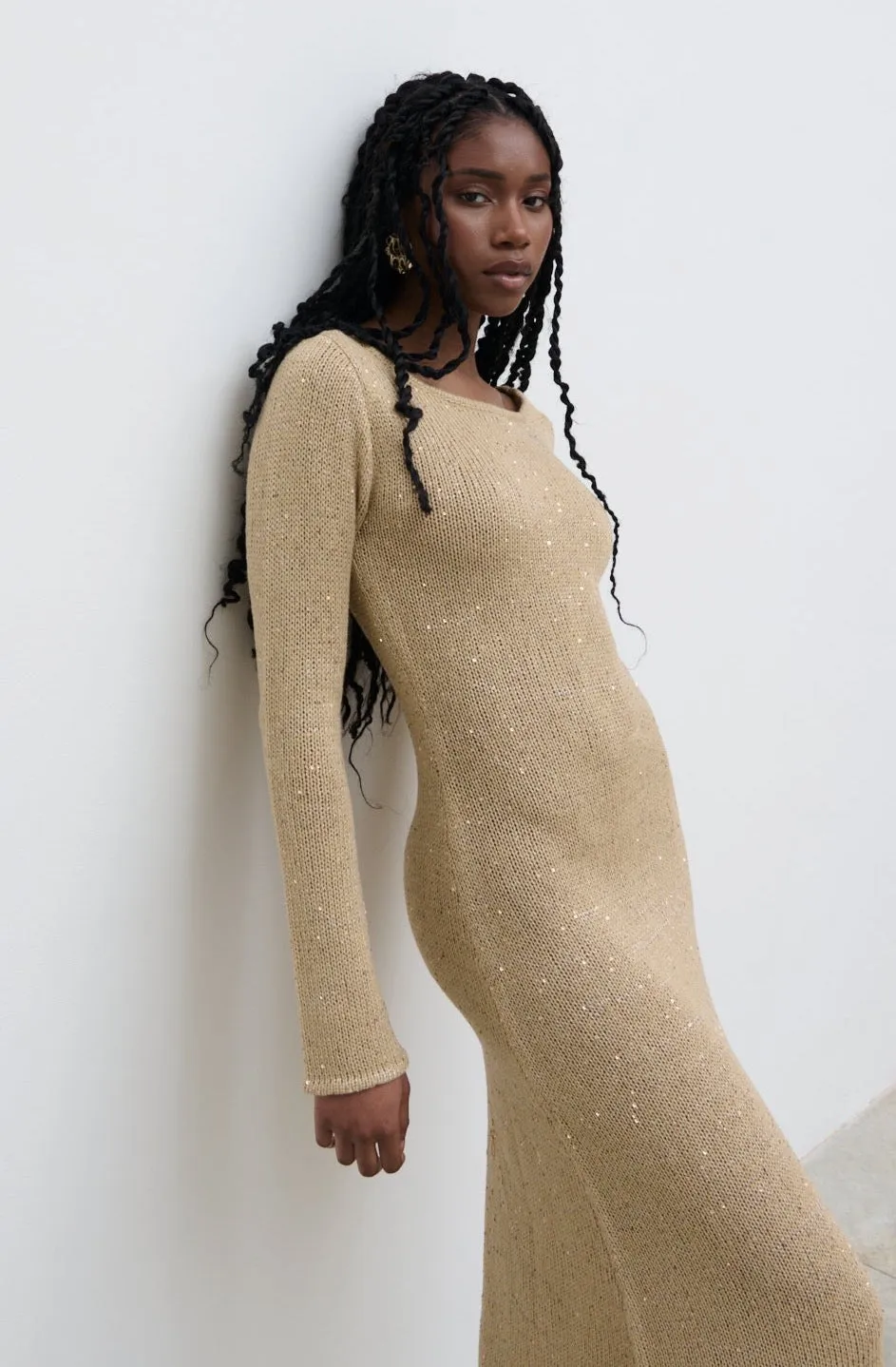 Anastasia Sequin Maxi Knit Dress - Gold sold by Pretty Lavish