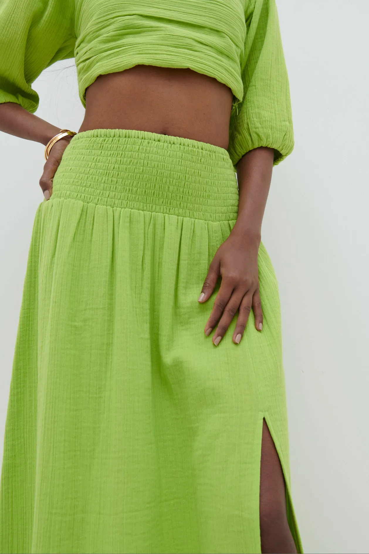 Ingrid Ruched Midaxi Skirt - Lime sold by Pretty Lavish product image thumbnail 2