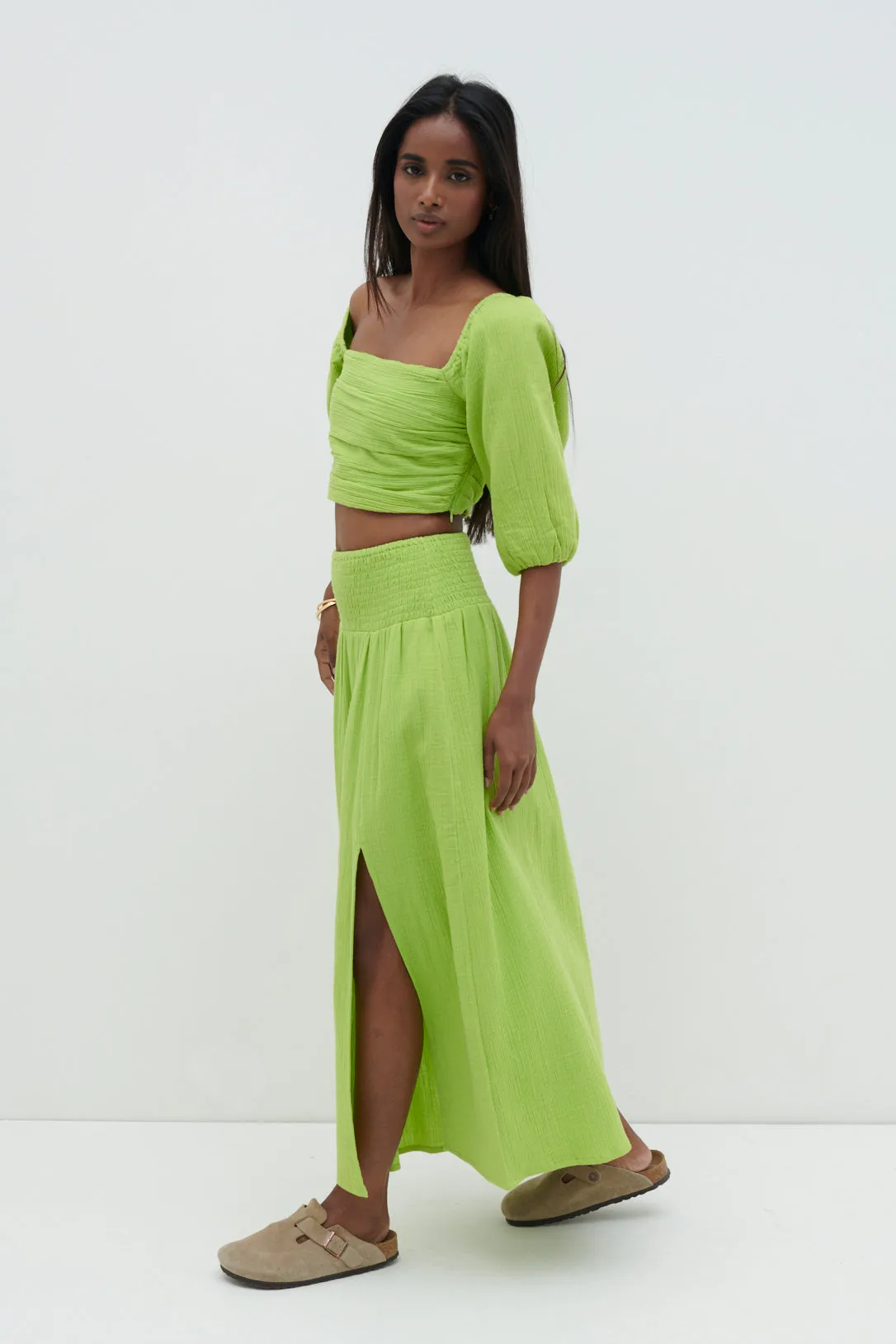 Ingrid Ruched Midaxi Skirt - Lime sold by Pretty Lavish product image thumbnail 4