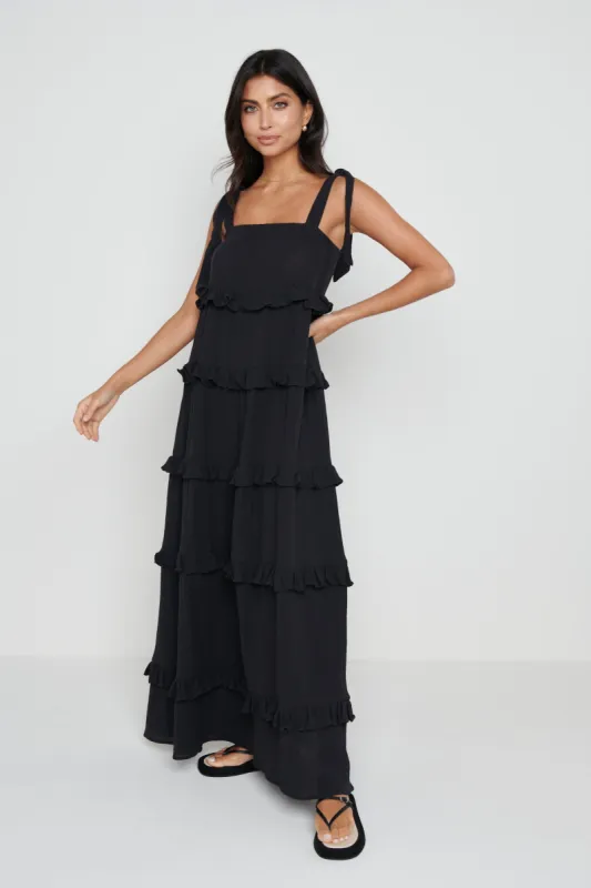 Rosetta Ruffle Midaxi Dress - Black sold by Pretty Lavish