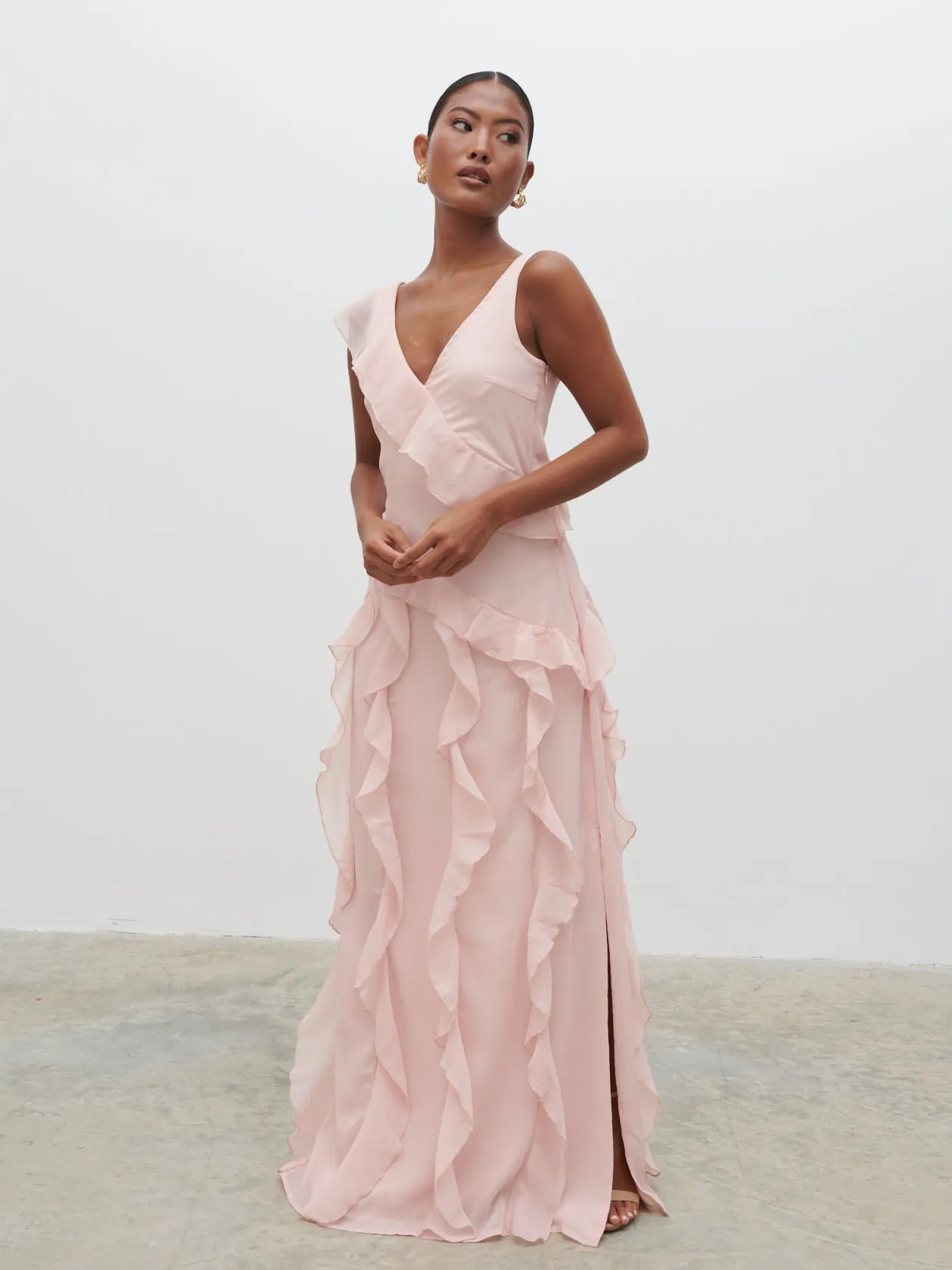 Faye Ruffle Maxi Dress - Blush sold by Pretty Lavish