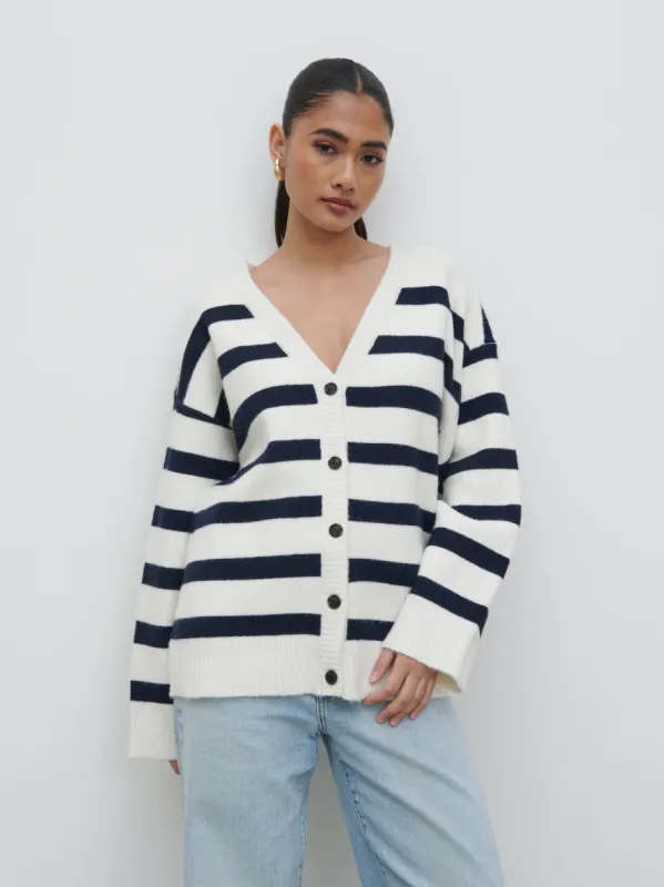 Makai Oversized Cardigan - Cream and Navy Stripe sold by Pretty Lavish