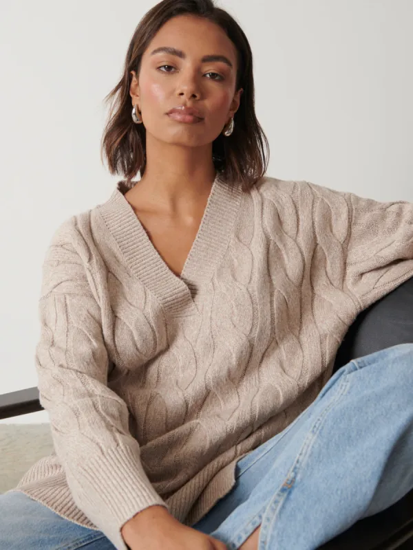 Ashlie Cable Knit V Neck Jumper - Beige sold by Pretty Lavish