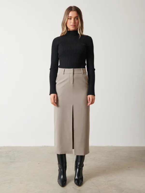 Frankie Tailored Midaxi Skirt - Grey Taupe sold by Pretty Lavish