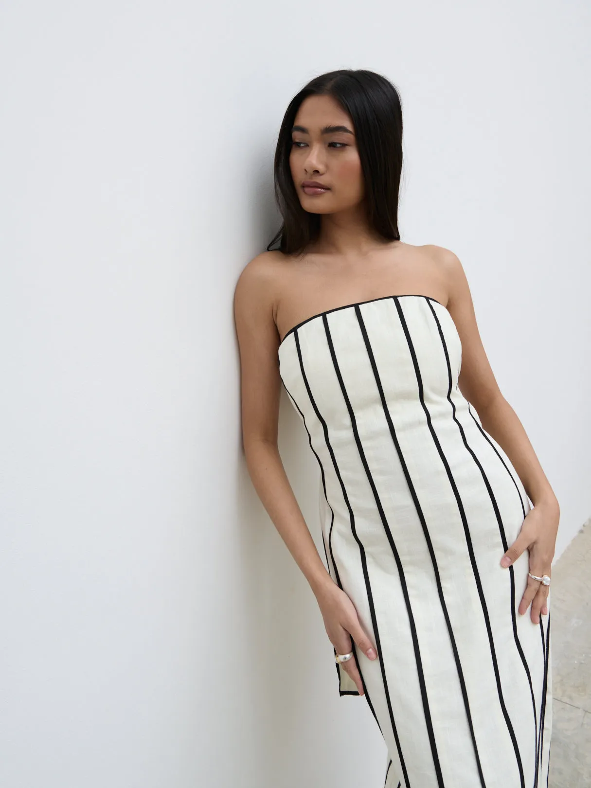 Penny Striped Bandeau Dress - Cream and Black sold by Pretty Lavish product image thumbnail 4