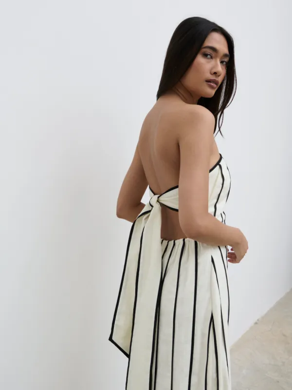 Penny Striped Bandeau Dress - Cream and Black sold by Pretty Lavish