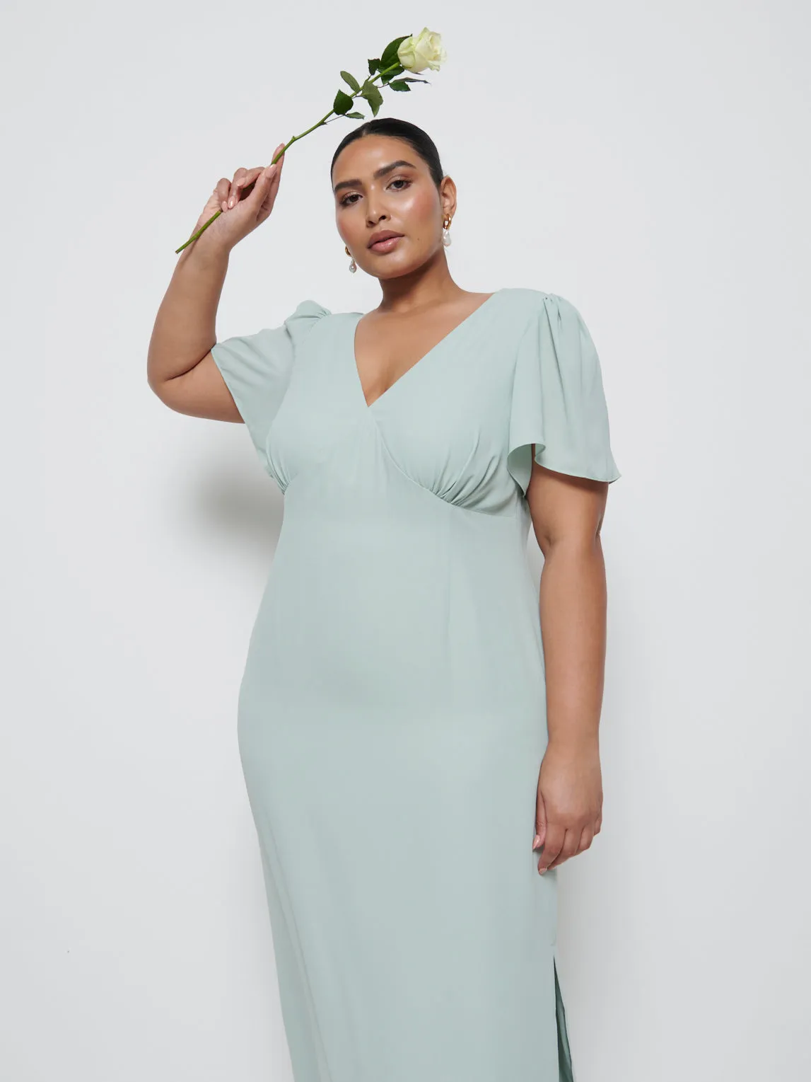 Edie Chiffon Maxi Bridesmaid Dress Curve - Sage sold by Pretty Lavish product image thumbnail 3