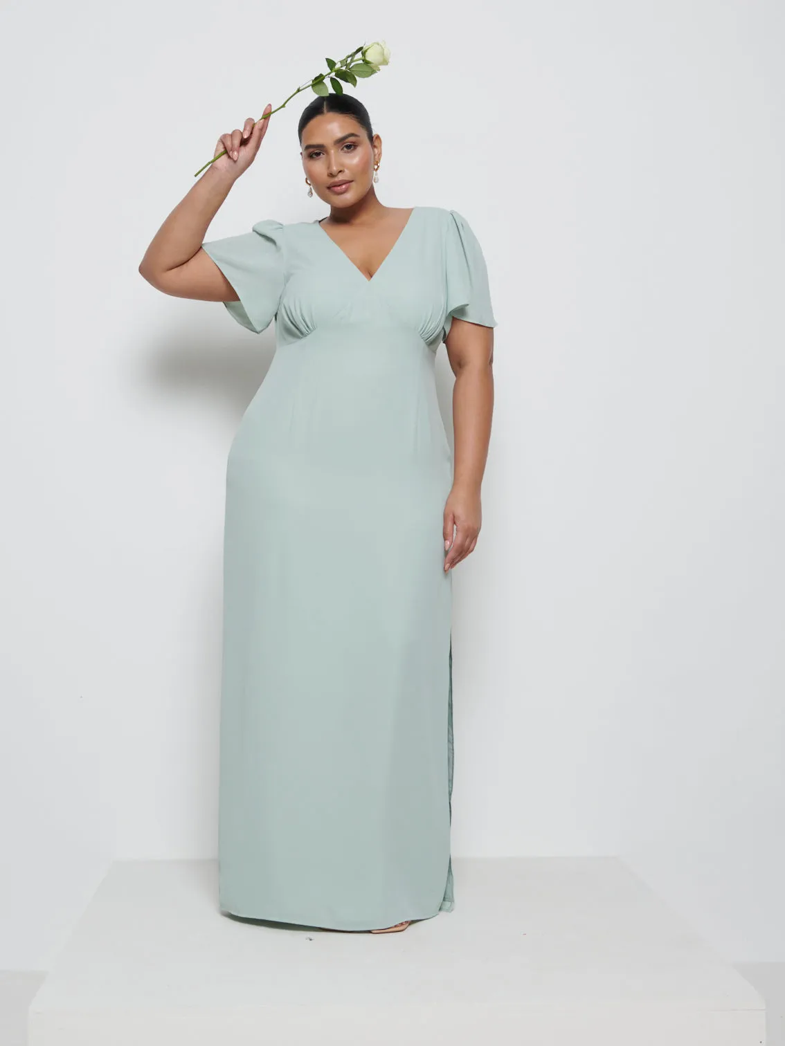 Edie Chiffon Maxi Bridesmaid Dress Curve - Sage sold by Pretty Lavish