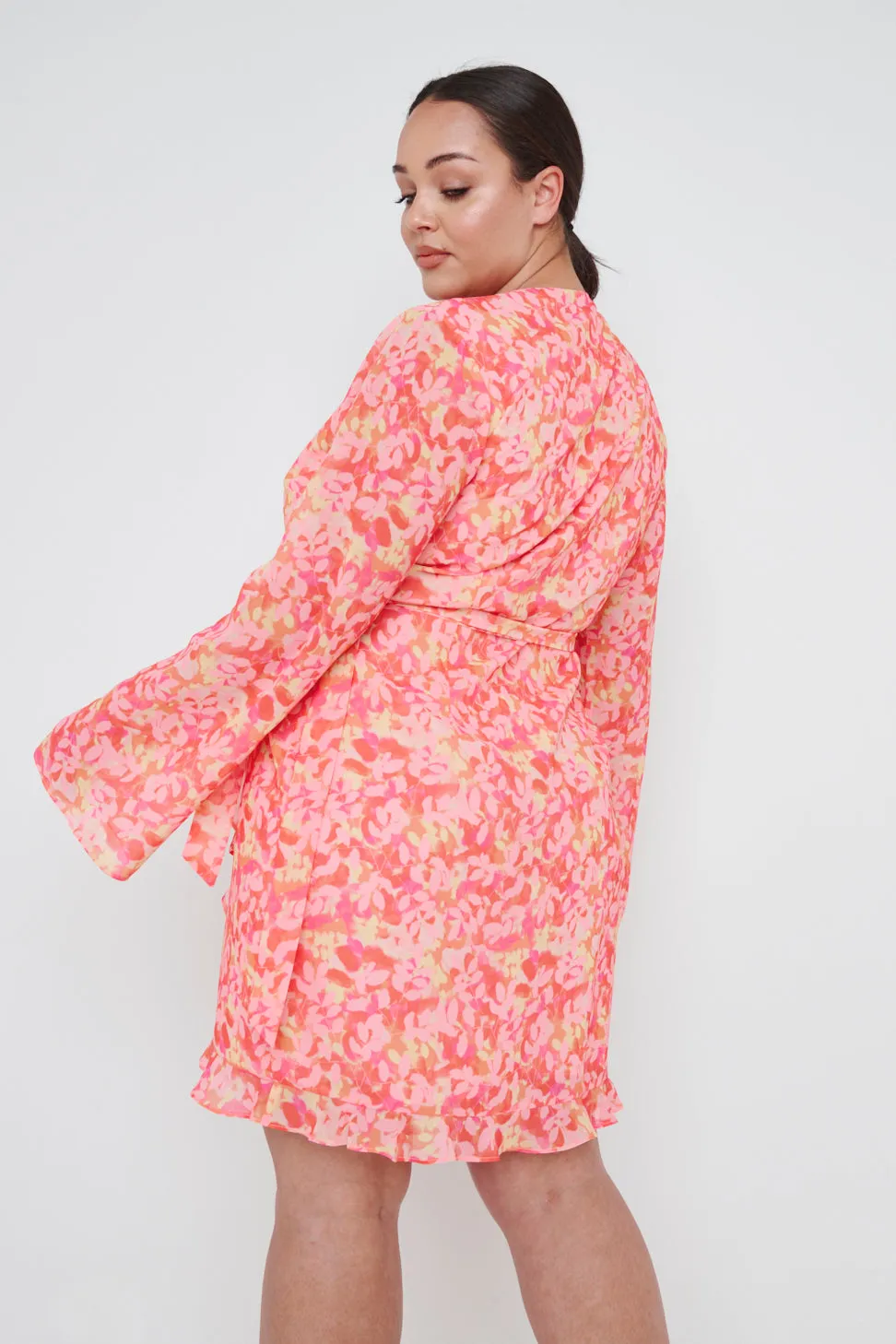 Jessica Wrap Mini Dress Curve - Orange and Pink Floral sold by Pretty Lavish product image thumbnail 4