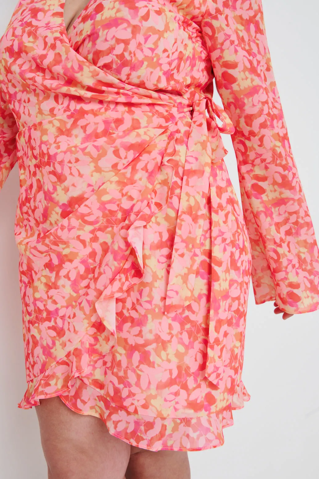Jessica Wrap Mini Dress Curve - Orange and Pink Floral sold by Pretty Lavish product image thumbnail 3