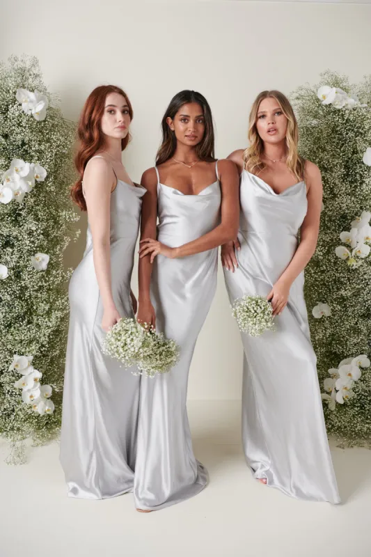 Keisha Maxi Bridesmaid Dress - Matte Silver sold by Pretty Lavish