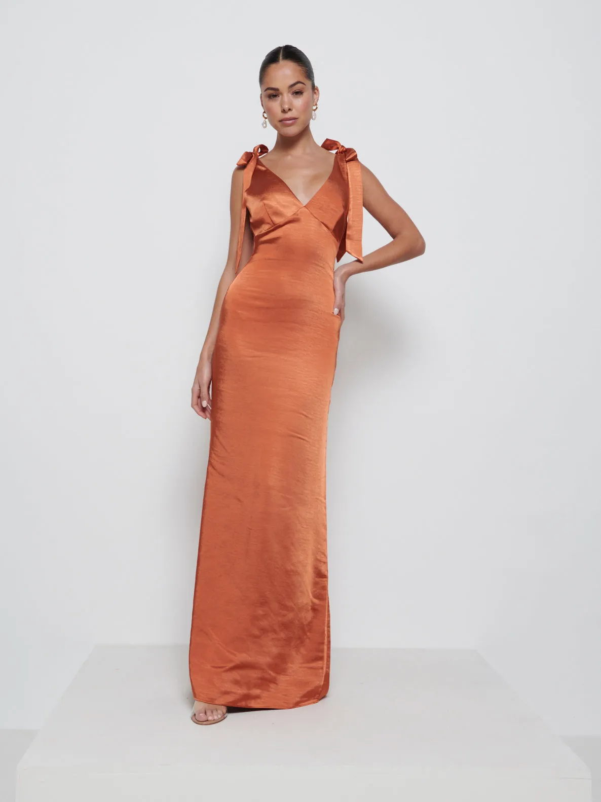 Piper Tie Maxi Bridesmaid Dress - Copper sold by Pretty Lavish