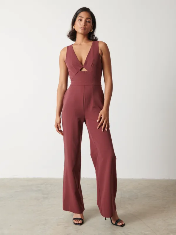 Miley Tie Back Jumpsuit - Wine sold by Pretty Lavish