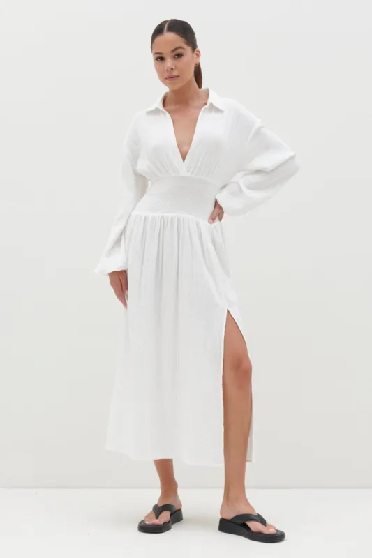 Loretta Shirred Midaxi Dress - White sold by Pretty Lavish