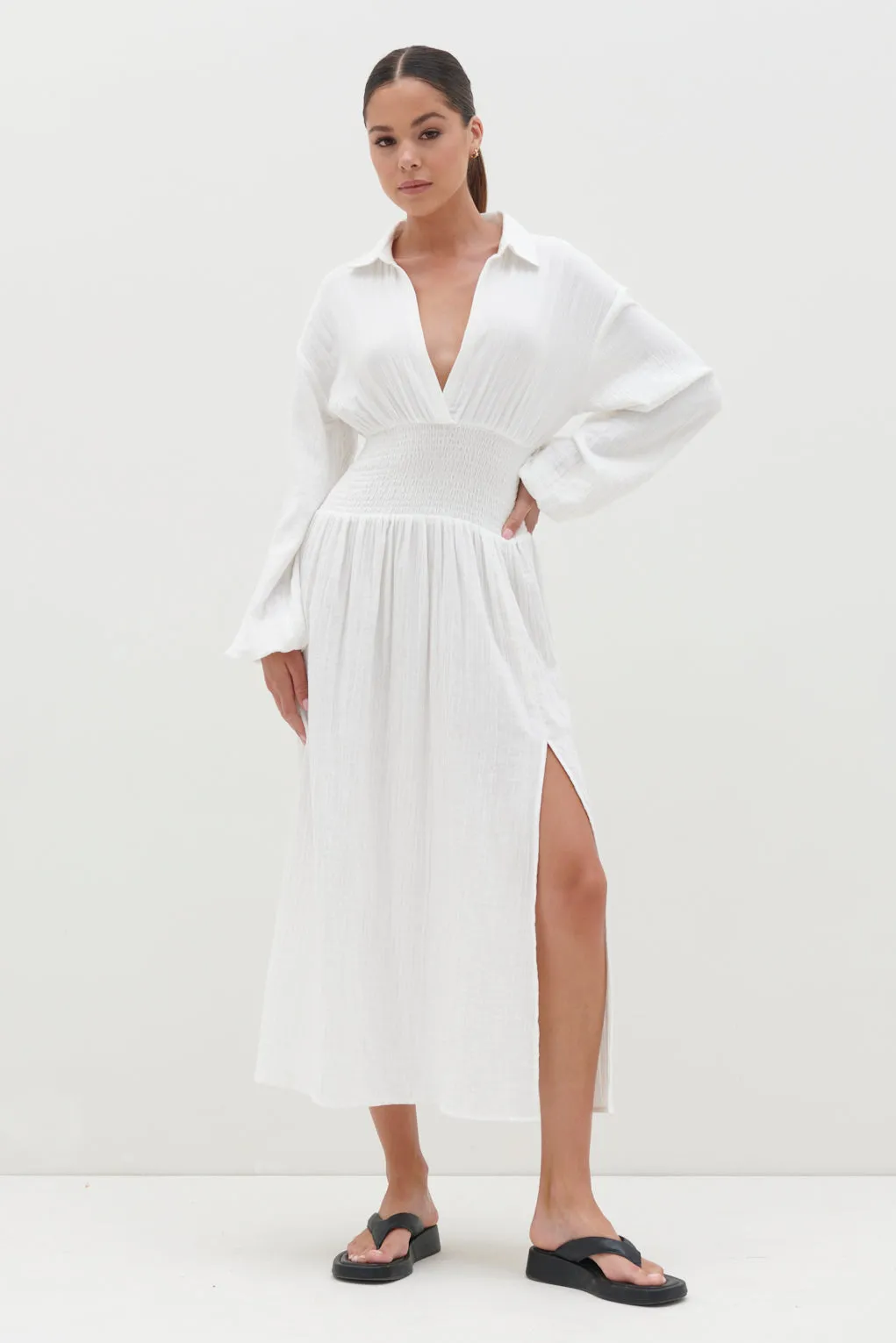 Loretta Shirred Midaxi Dress - White sold by Pretty Lavish
