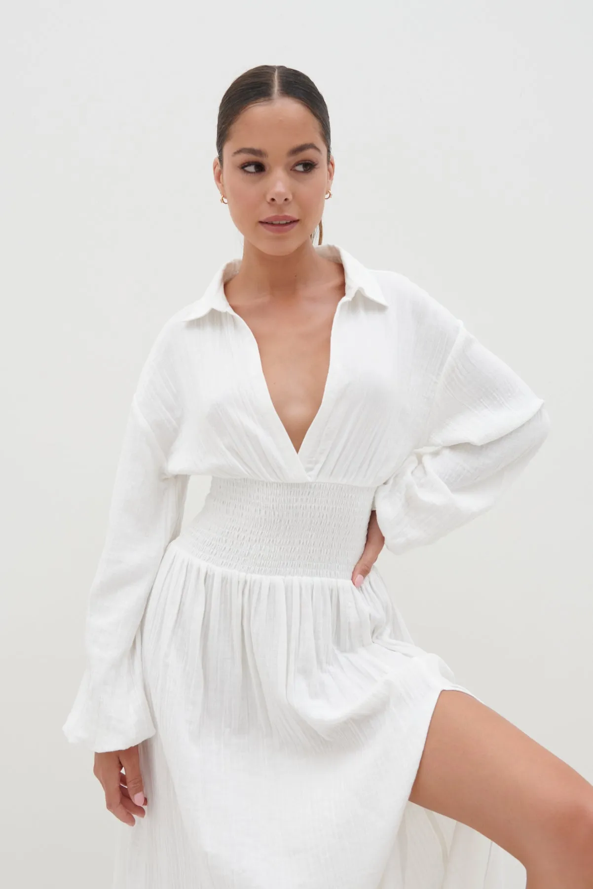 Loretta Shirred Midaxi Dress - White sold by Pretty Lavish product image thumbnail 2