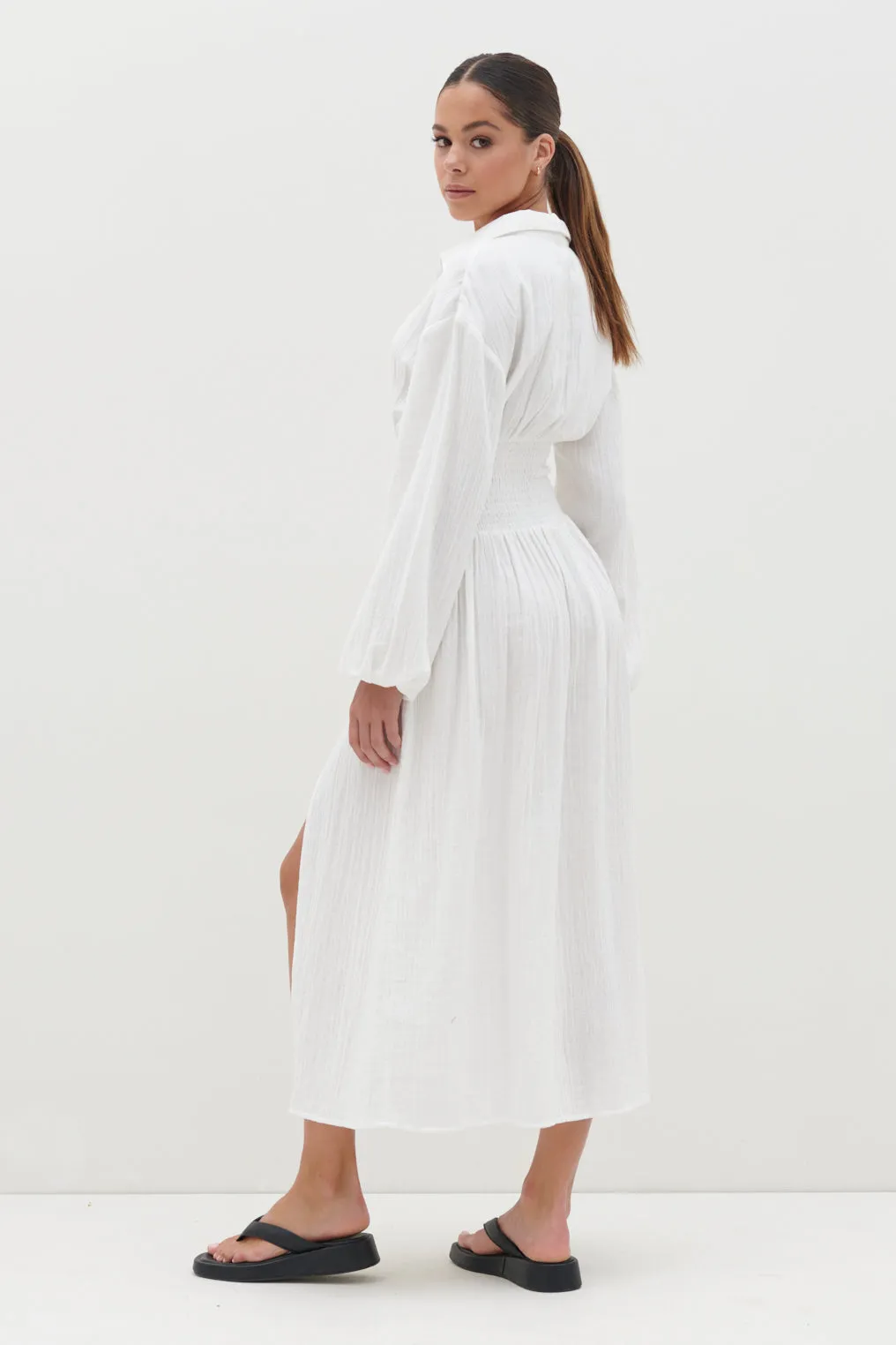 Loretta Shirred Midaxi Dress - White sold by Pretty Lavish product image thumbnail 3