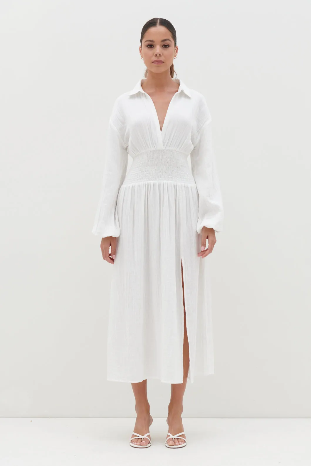 Loretta Shirred Midaxi Dress - White sold by Pretty Lavish product image thumbnail 4