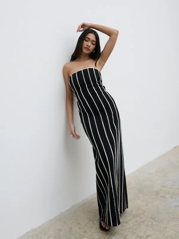 Penny Striped Bandeau Dress - Black and Cream sold by Pretty Lavish