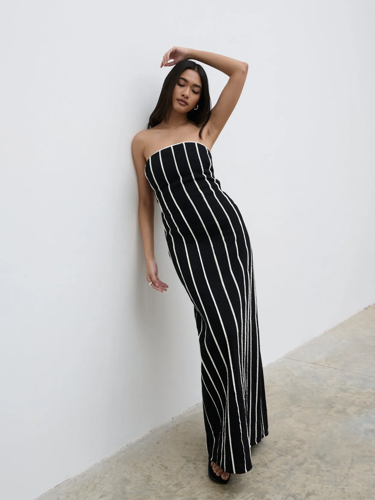 Penny Striped Bandeau Dress - Black and Cream sold by Pretty Lavish