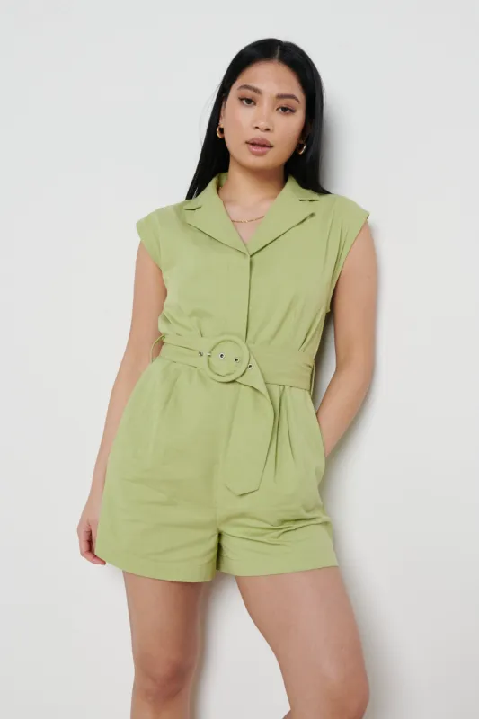Farris Belted Playsuit - Green sold by Pretty Lavish