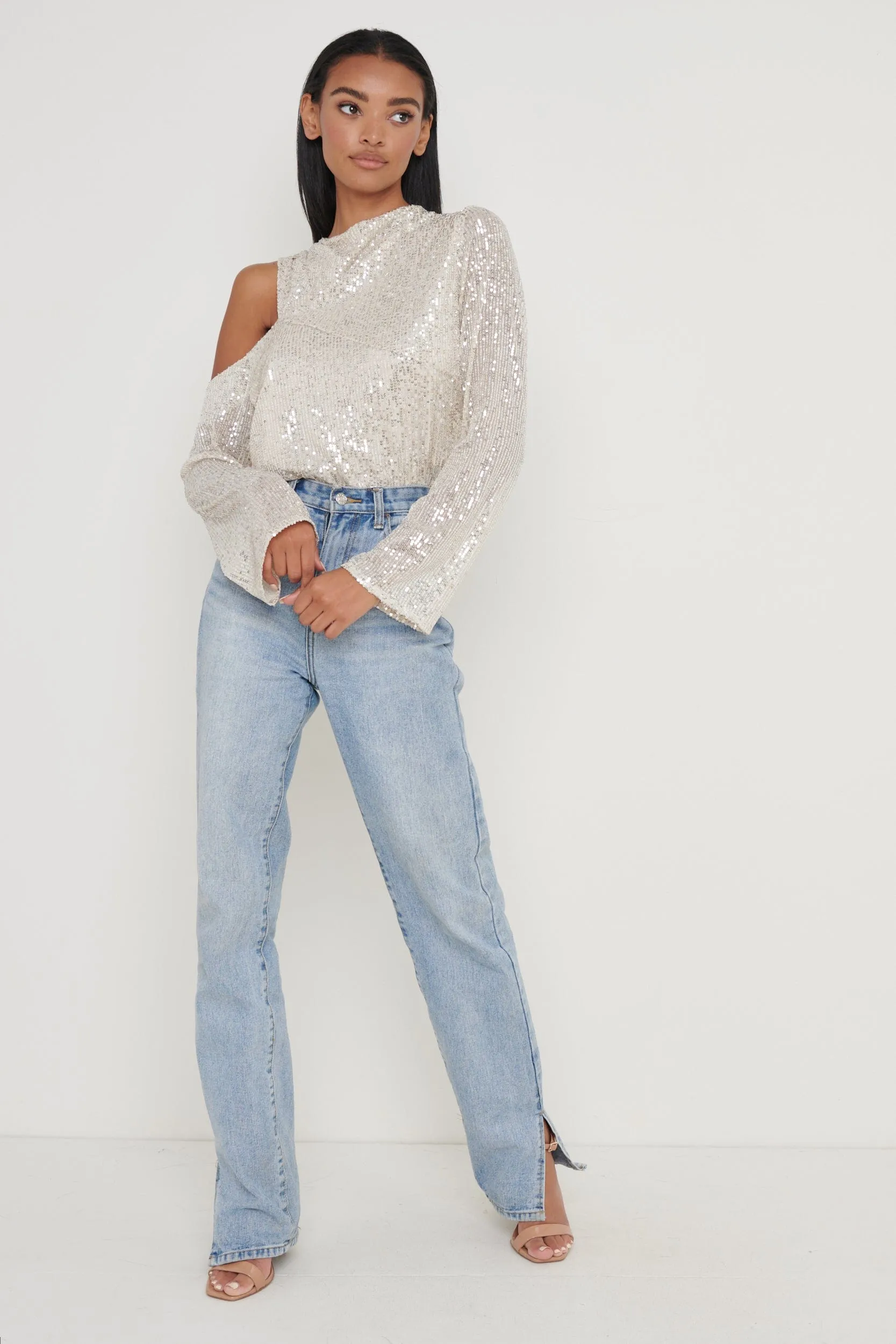 Jett Sequin Asymmetric Blouse - Silver sold by Pretty Lavish product image thumbnail 3