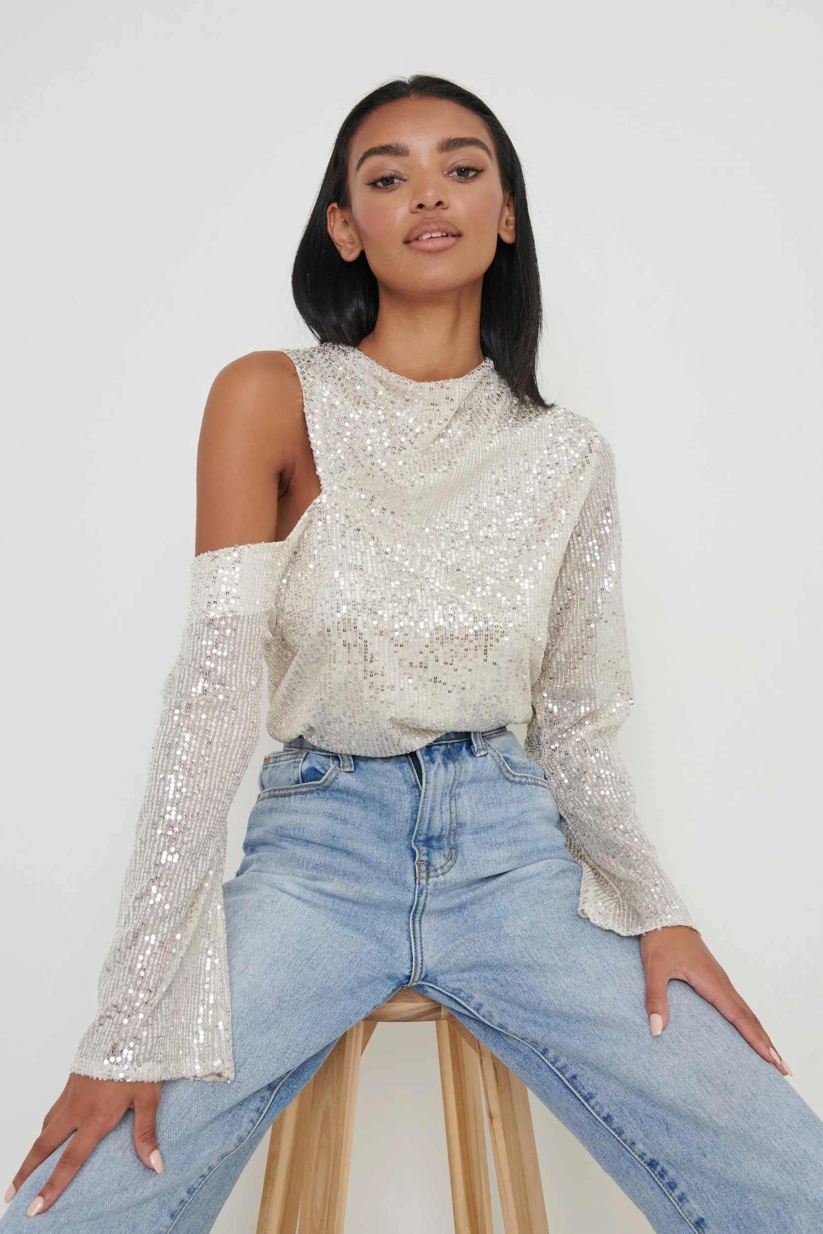 Jett Sequin Asymmetric Blouse - Silver sold by Pretty Lavish product image thumbnail 2