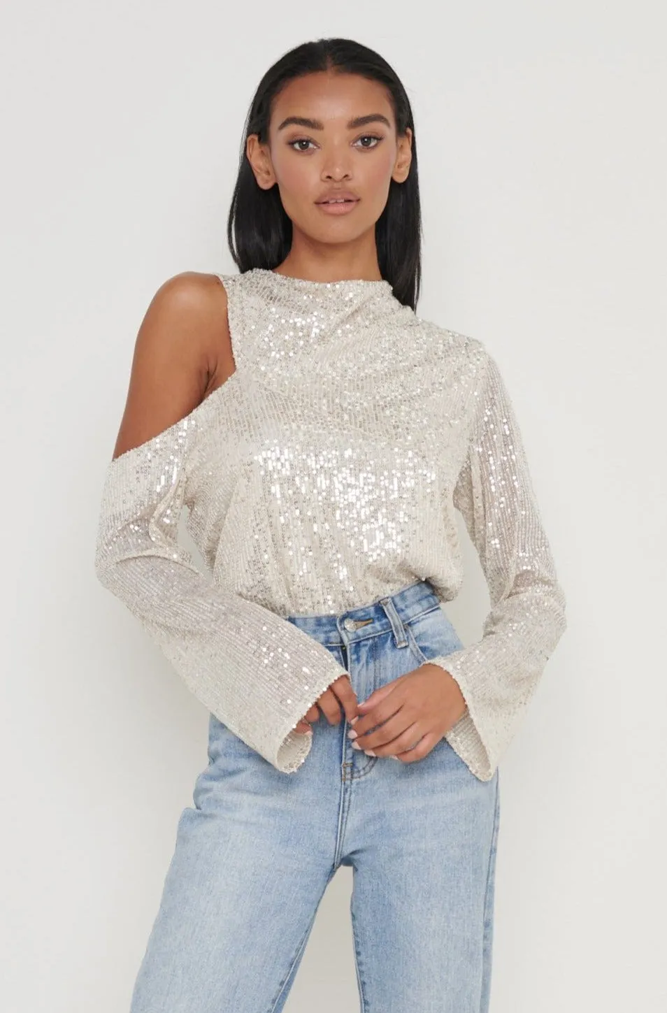 Jett Sequin Asymmetric Blouse - Silver sold by Pretty Lavish