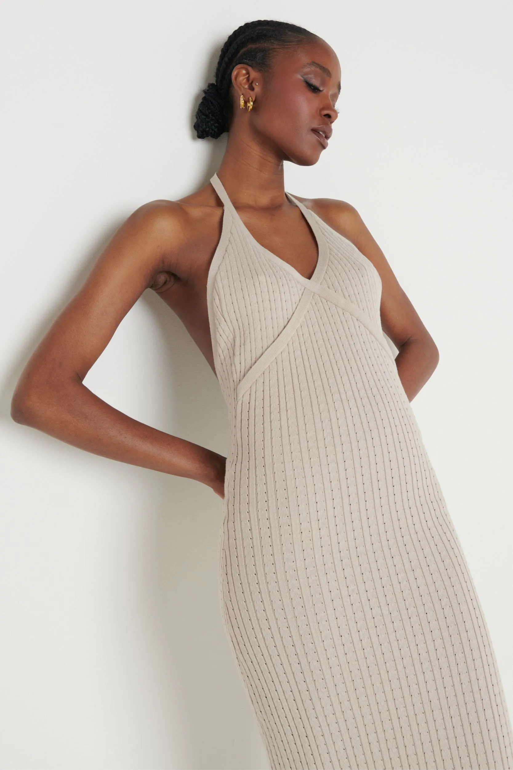 Phoebe Halterneck Maxi Dress - Taupe sold by Pretty Lavish