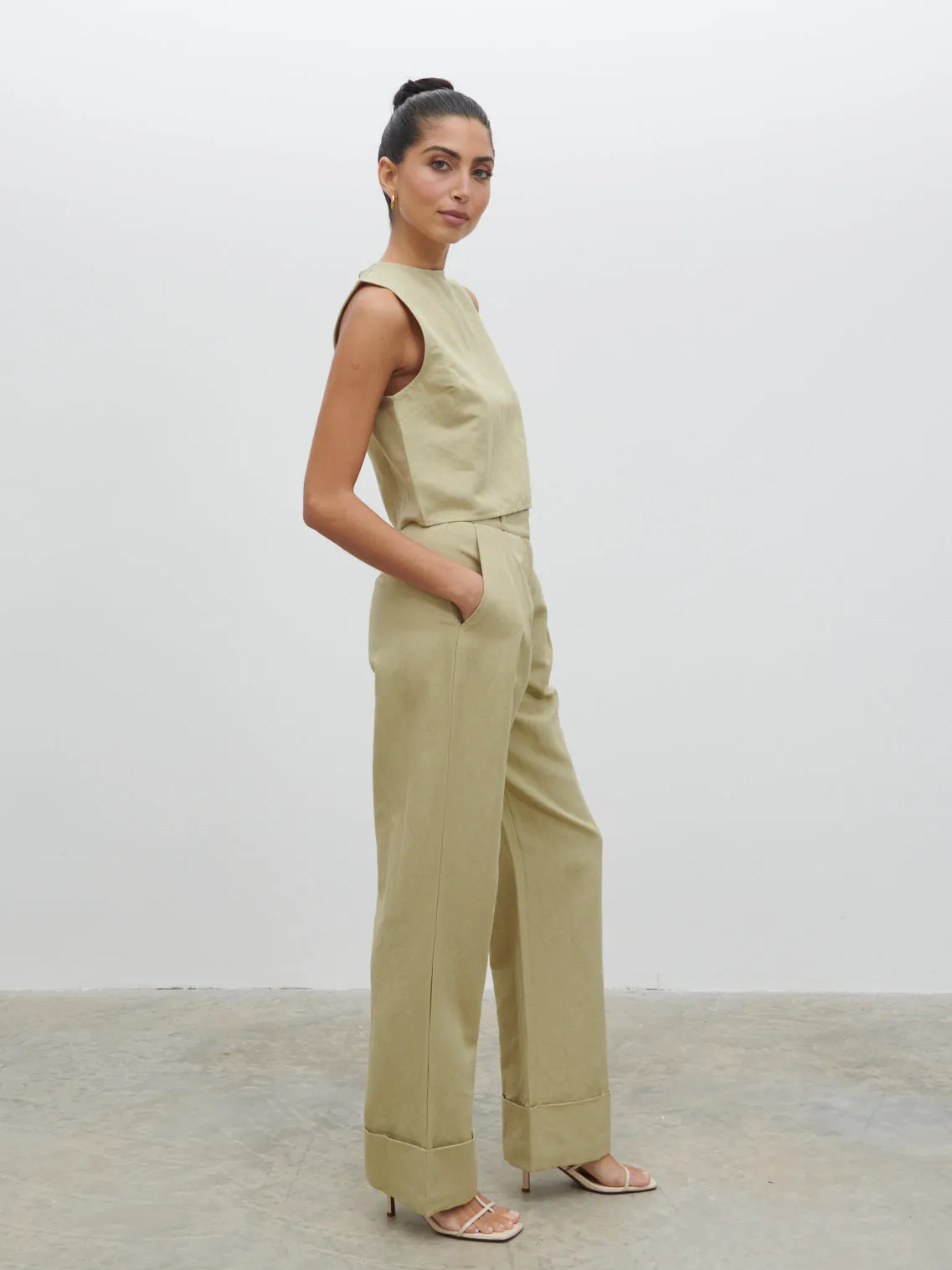 Bryony Linen Trousers - Olive sold by Pretty Lavish product image thumbnail 3