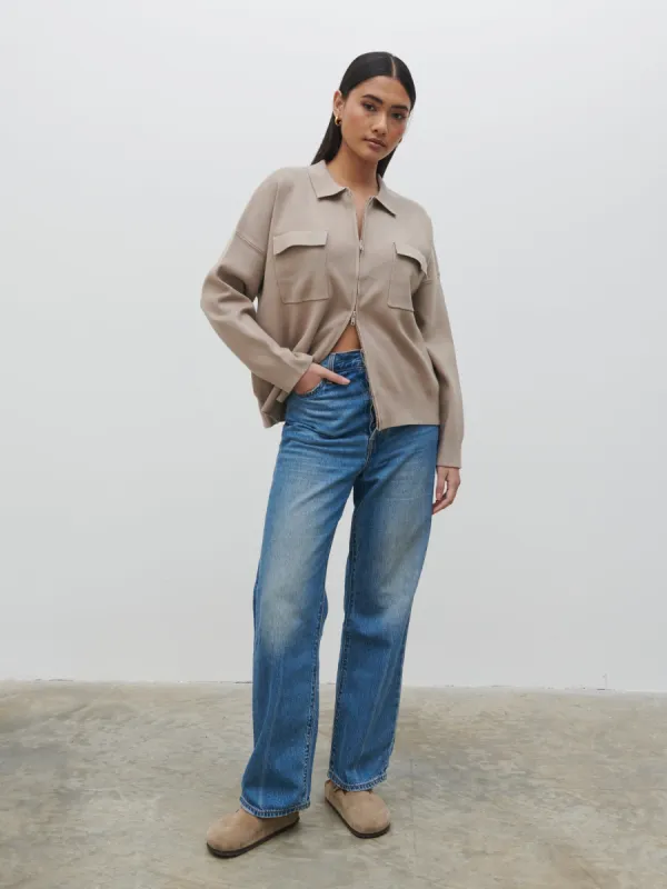 Cameron Zip Up Cardigan - Taupe sold by Pretty Lavish
