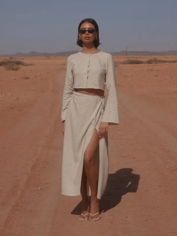Abigail Wrap Linen Midaxi Skirt - Natural sold by Pretty Lavish