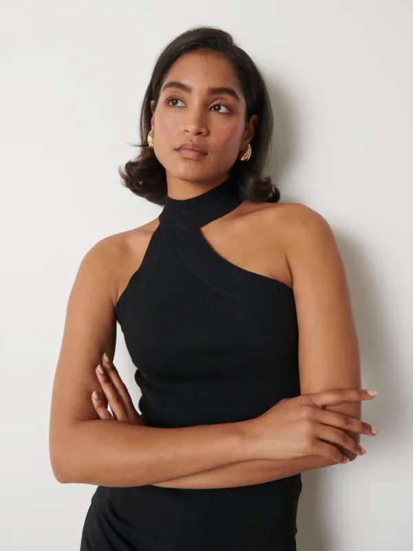 Mia Turtle Neck Asymmetric Knit Top - Black made by Pretty Lavish