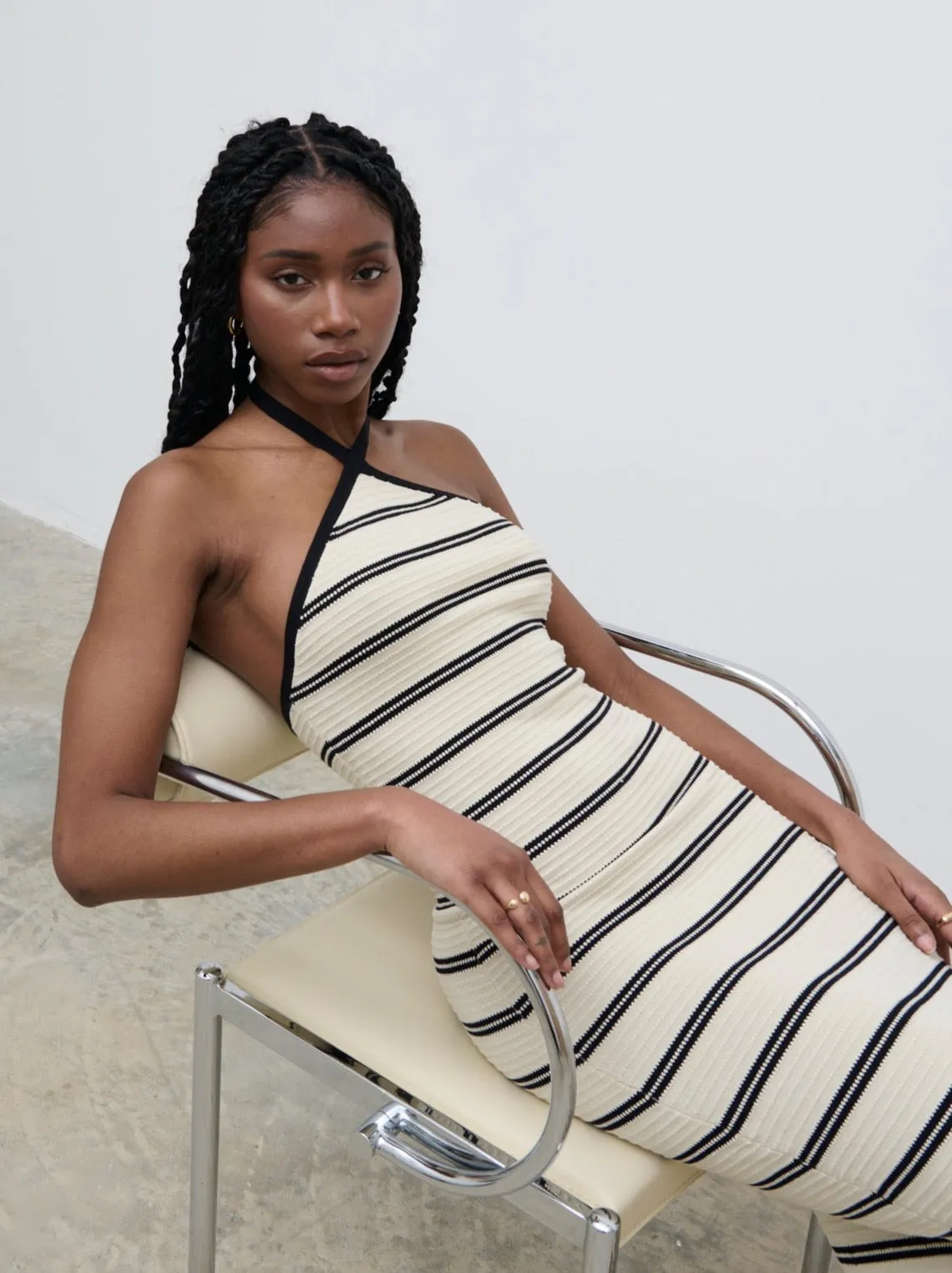 Octavia Contrast Stripe Knit Maxi Dress - Cream sold by Pretty Lavish