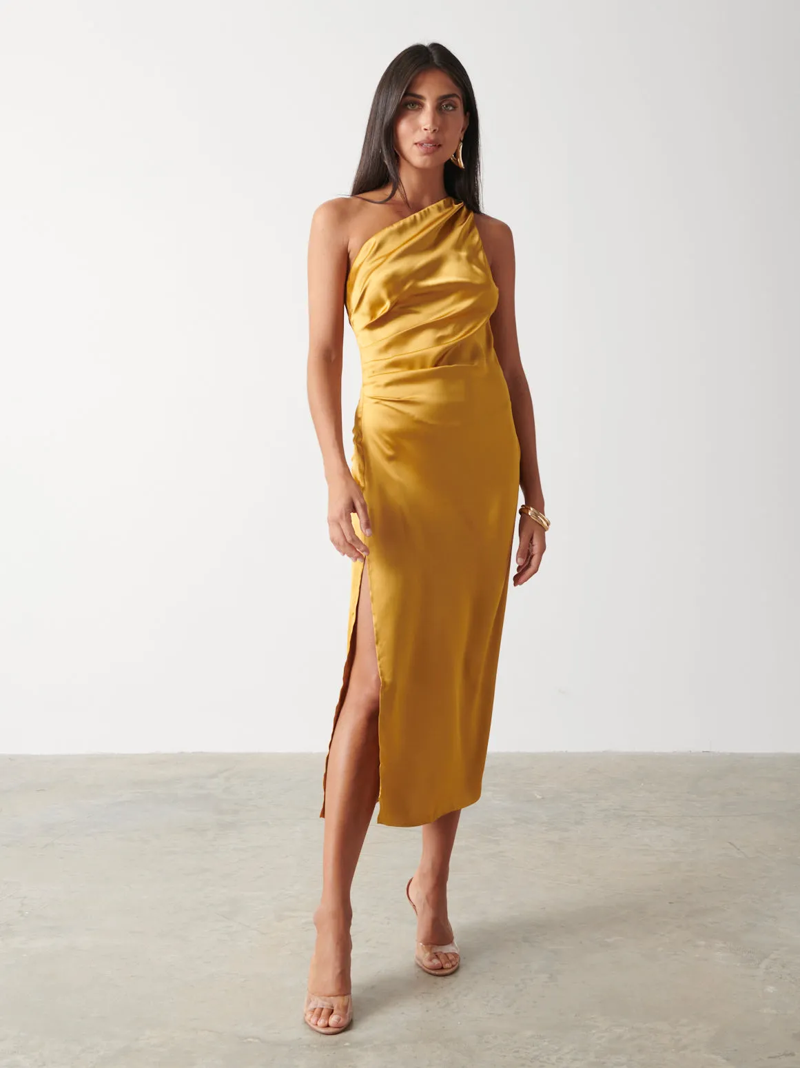 Amelia Ruched Midaxi Dress - Saffron sold by Pretty Lavish