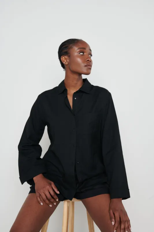 Belle Boxy Linen Shirt - Black sold by Pretty Lavish