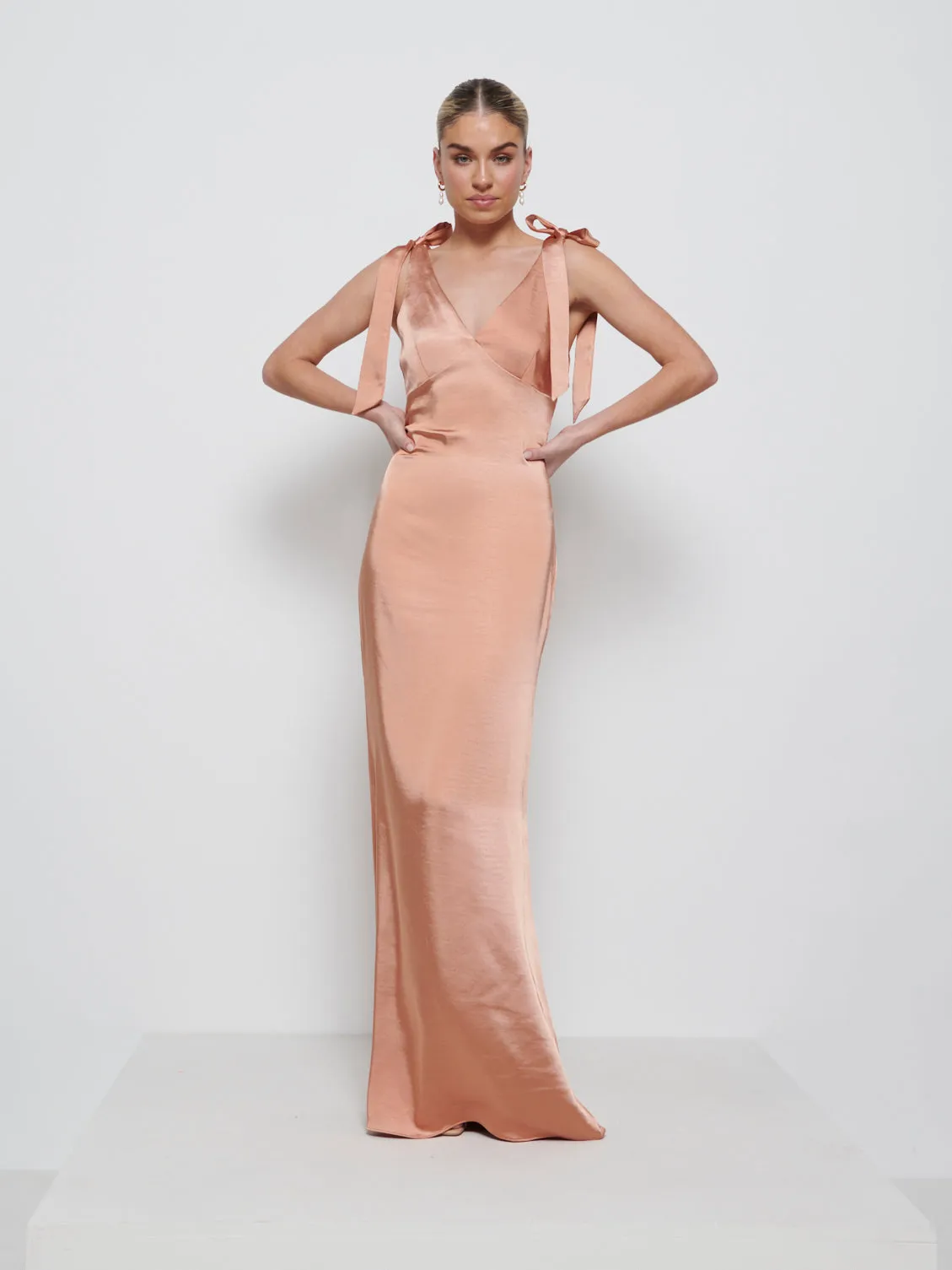 Piper Tie Maxi Bridesmaid Dress - Cinnamon sold by Pretty Lavish