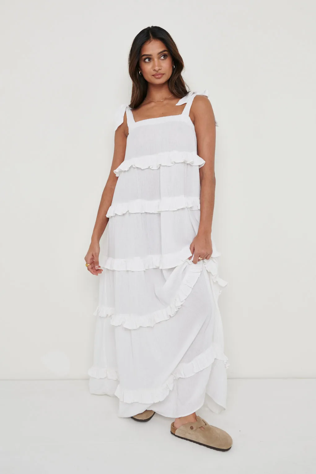 Rosetta Ruffle Midi Dress - White sold by Pretty Lavish