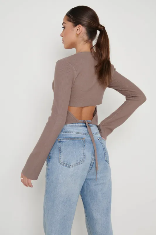 Jayla Tie Back Knit Top - Taupe sold by Pretty Lavish