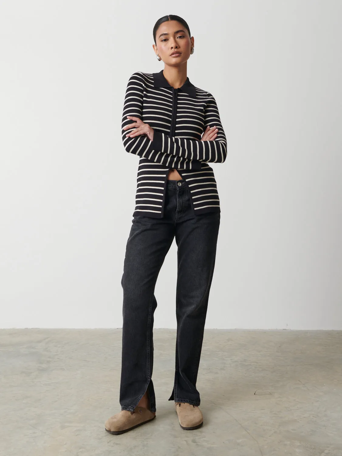 Avery Striped Zip Knit Top - Black and Cream sold by Pretty Lavish product image thumbnail 2