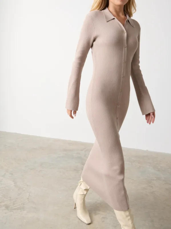 Lennox Buttoned Knit Midaxi Dress - Taupe sold by Pretty Lavish