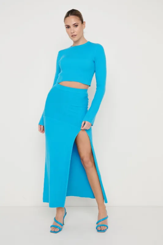 Sofia Asymmetric Knit Skirt - Aqua Blue sold by Pretty Lavish