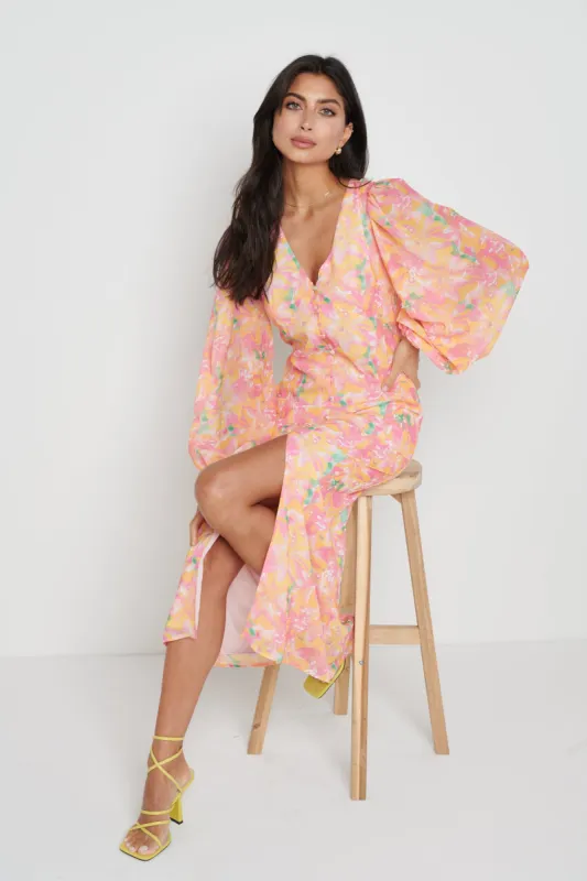 Naya Midaxi Dress - Orange and Pink Floral sold by Pretty Lavish